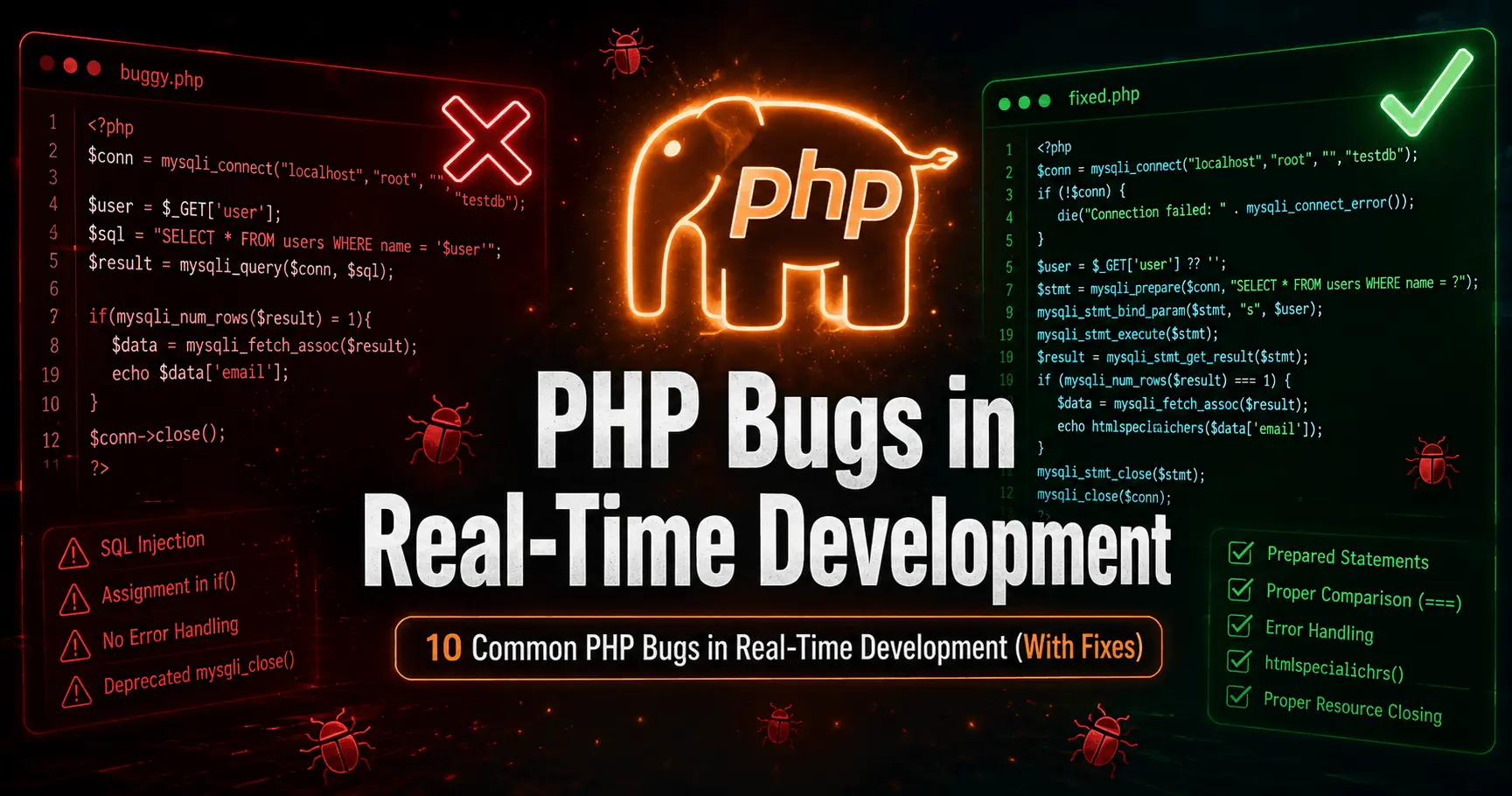 Common PHP bugs in real-time development with code fixes